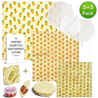 Beeswax food wraps and silicone lids, set of 6 Beeswax food wraps and silicone lids, set of 6