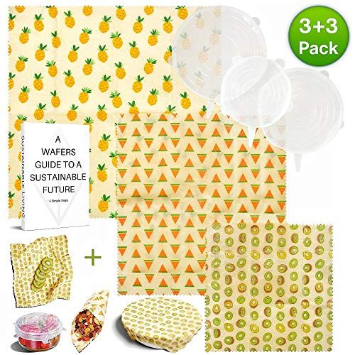 Beeswax food wraps and silicone lids, set of 6