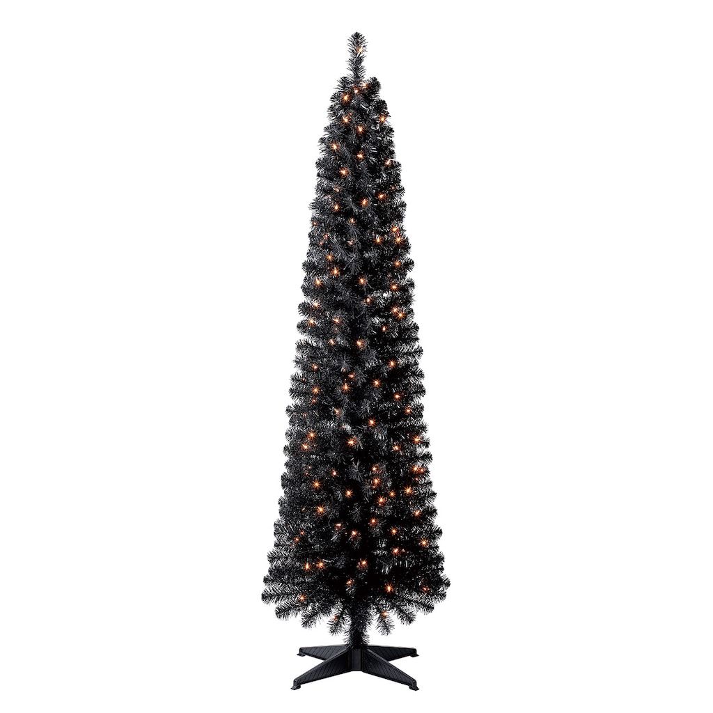 6ft. Pre-Lit Shiny Black Pencil Tree, Clear Lights by Ashland®