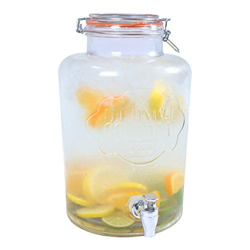 The Vintage Company 7.6L Jumbo Clear Glass Drinks Dispenser with Air Tight Lid and Tap, 22x22x35 cm