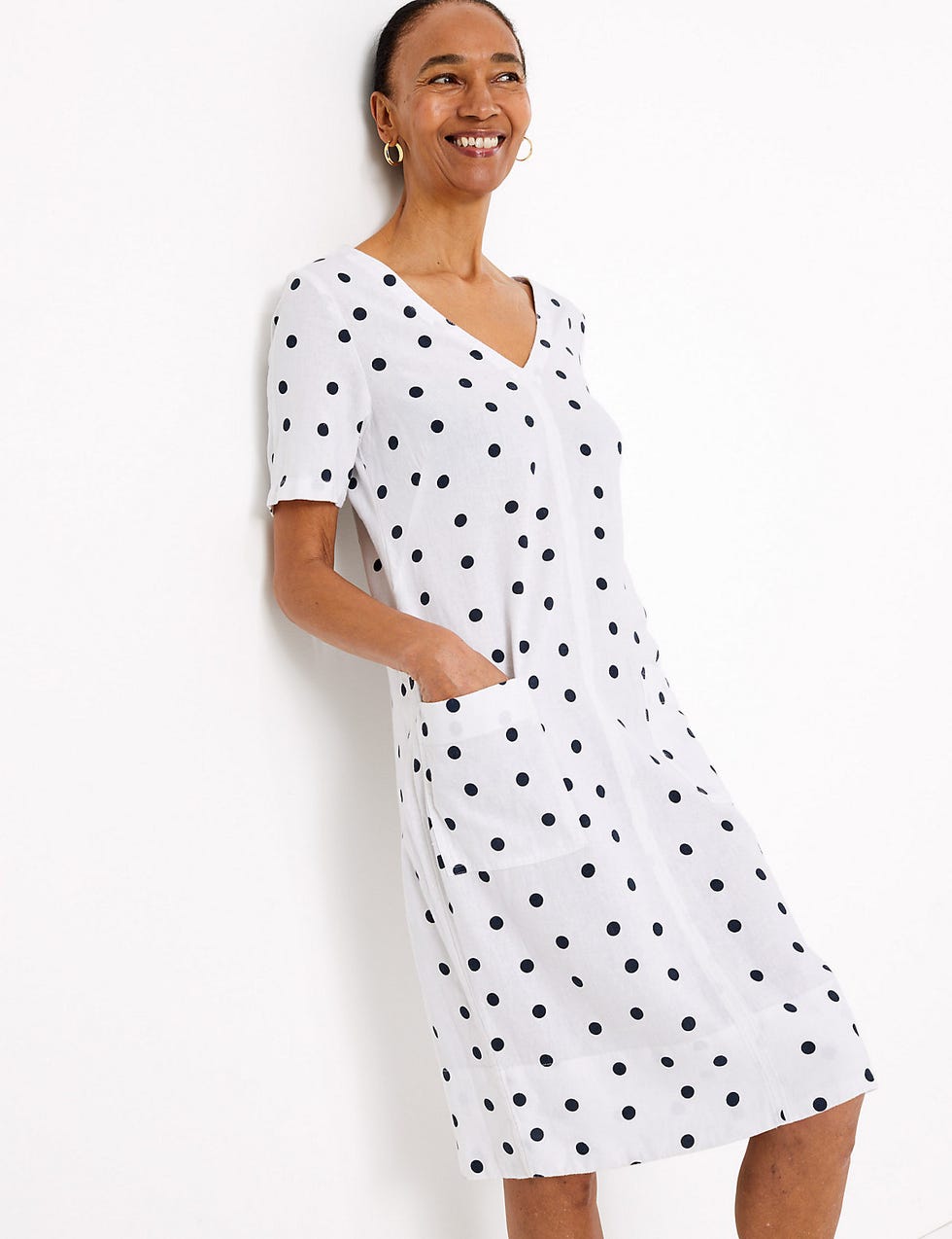 Linen Polka Dot V-Neck Shift Dress, £27.50