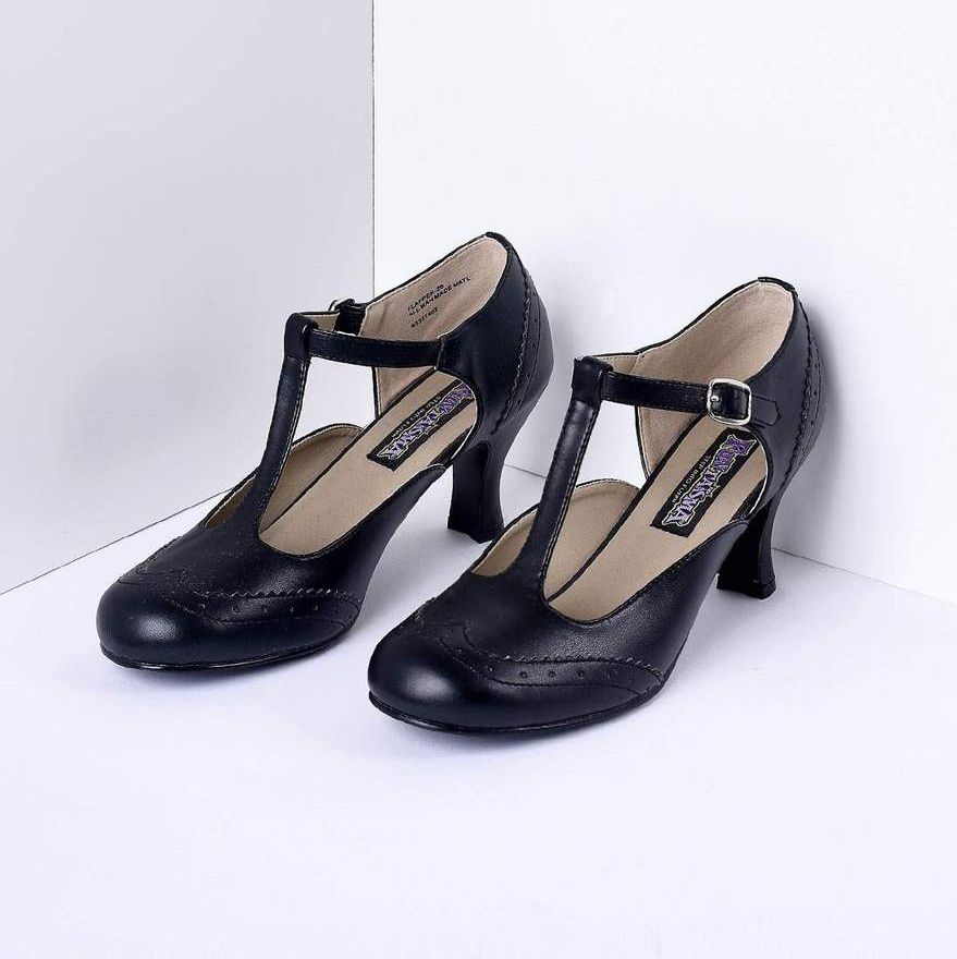 Unique Vintage Black T-Strap Mary Jane Kitten Heels