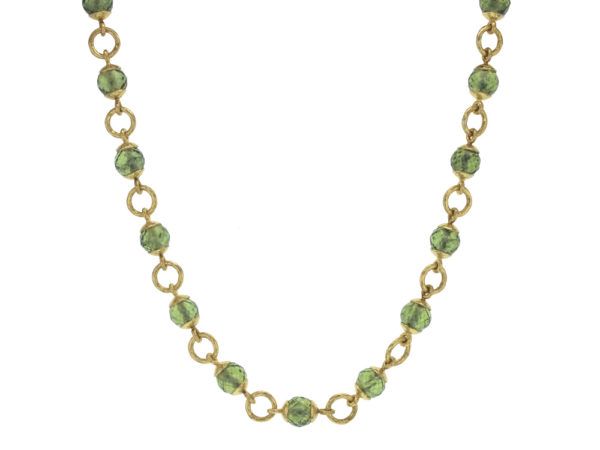 Faceted Peridot Bead & Gold Link Necklace