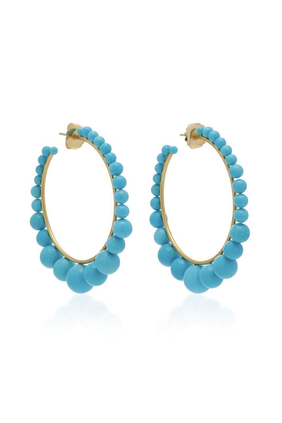 18K Gold And Turquoise Hoop Earrings