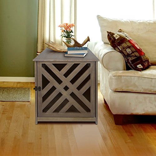Casual Home Lattice Wooden Pet Crate End Table