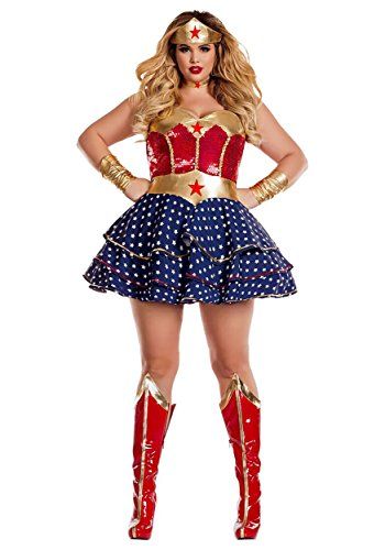 Halloween Women Superhero Outfit Wonder Cosplay Costume Sexy Tube