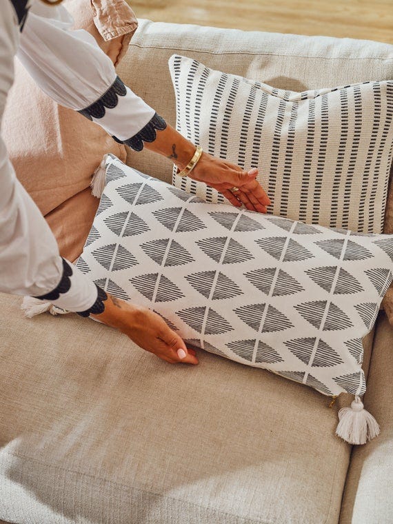 Geo Tassel Lumbar Throw Pillow Cover 