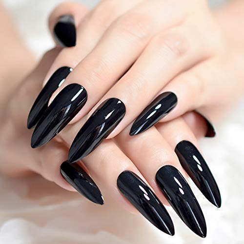 Solid Black Stiletto False Nails 