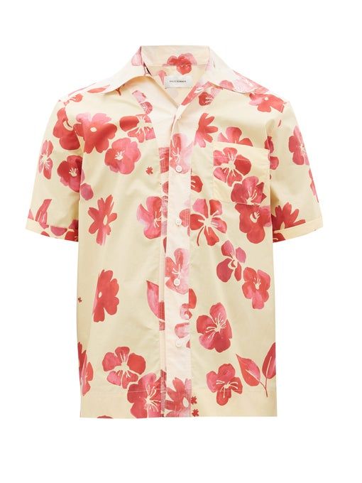 hibiscus-print cotton-poplin shirt
