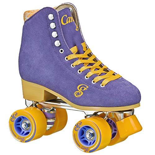 purple suede roller skates