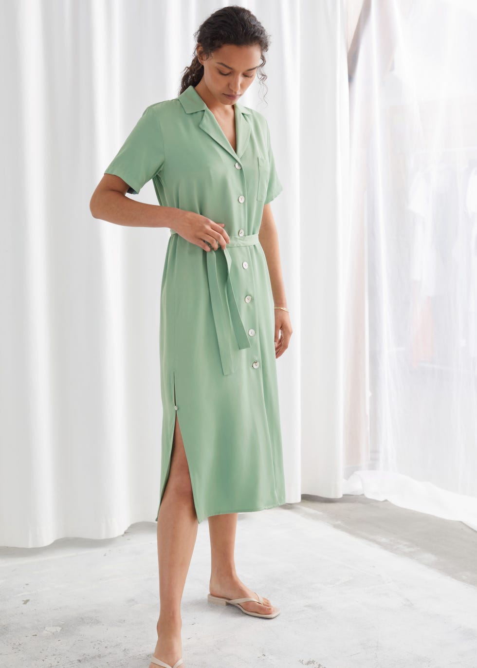 Satin Shirt Midi Dress