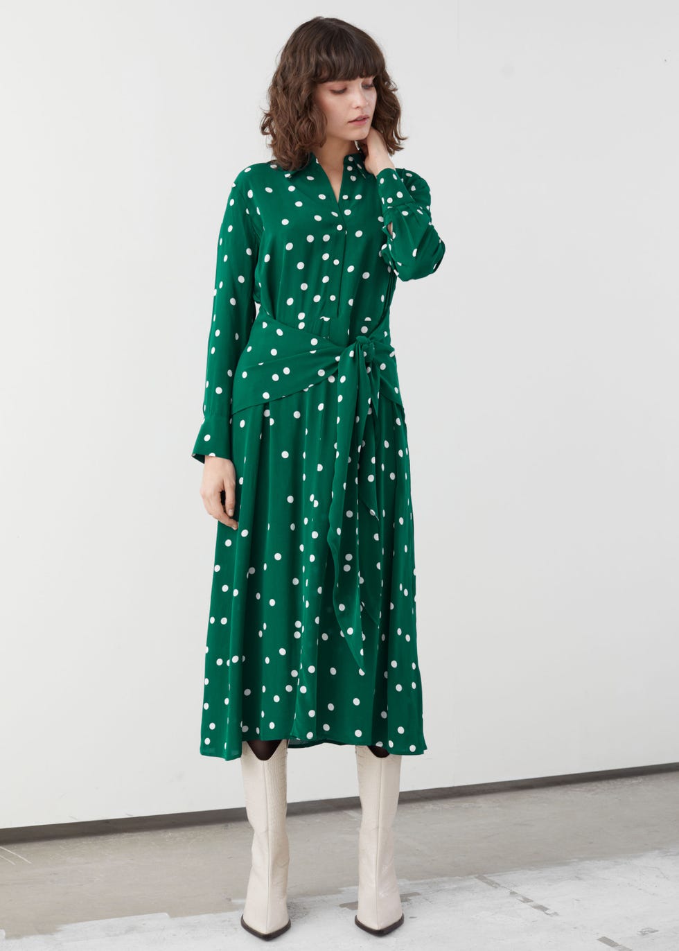 Polka Dot Waist Tie Midi Dress