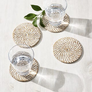 Whitewashed Rattan Coasters