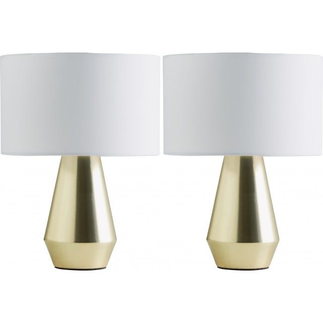 Maya Pair of gold touch lamps with white fabric shades