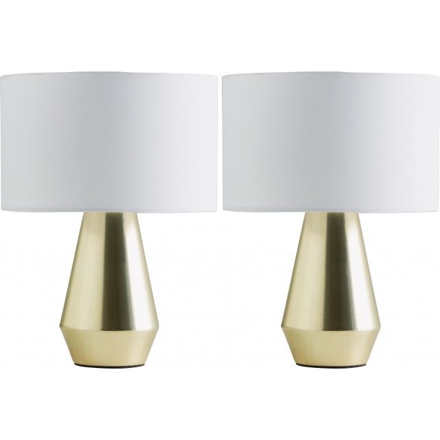 Maya Pair of gold touch lamps with white fabric shades