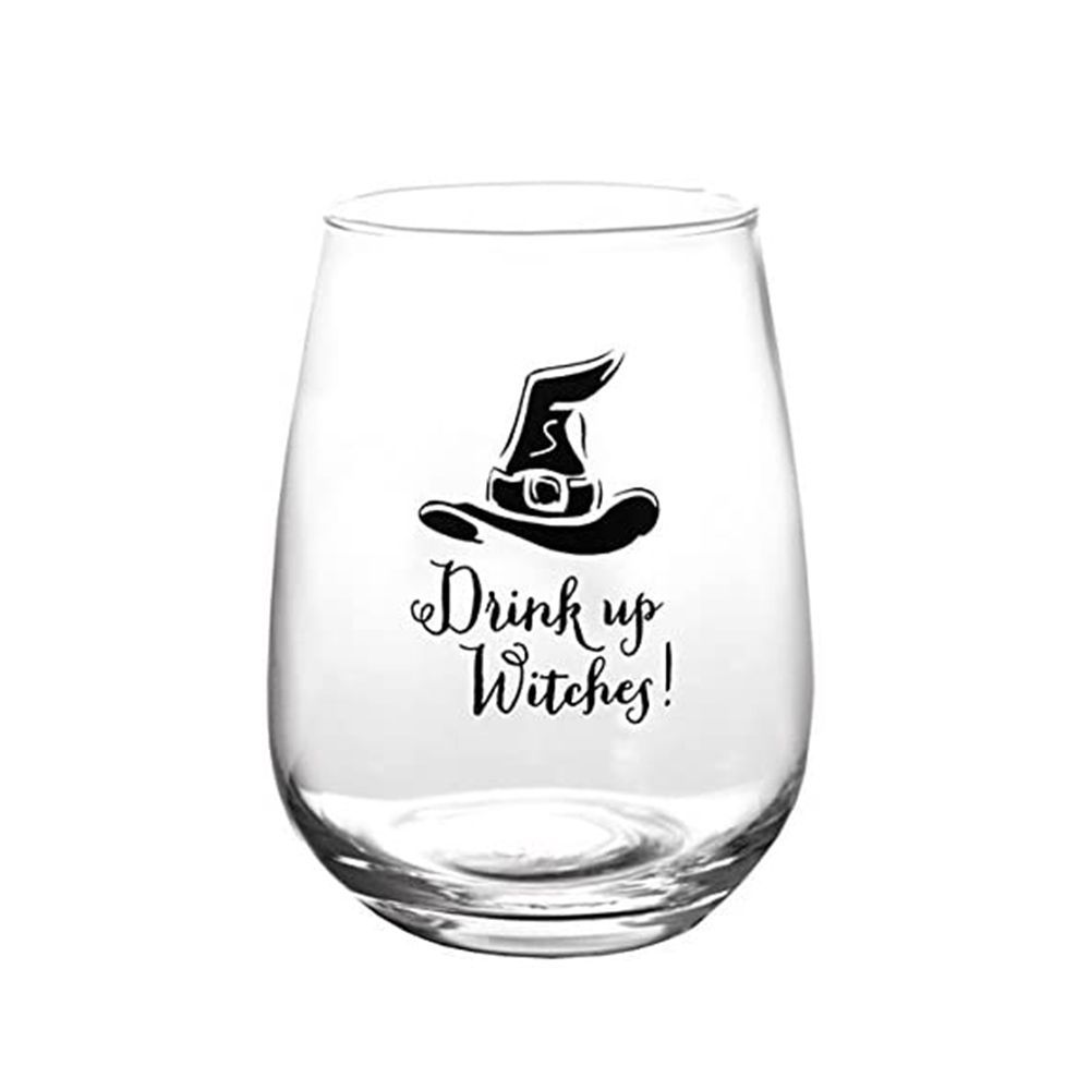 Drinking Glass Resting Witch Face Stemless Wine Glass Black 