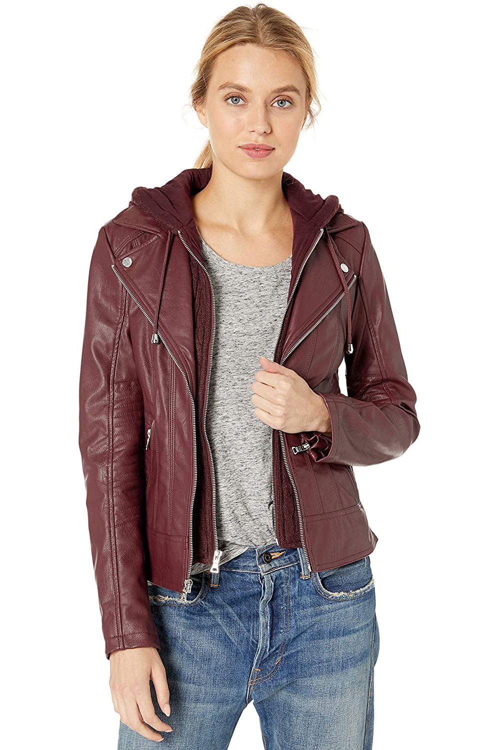 guess maroon leather jacket