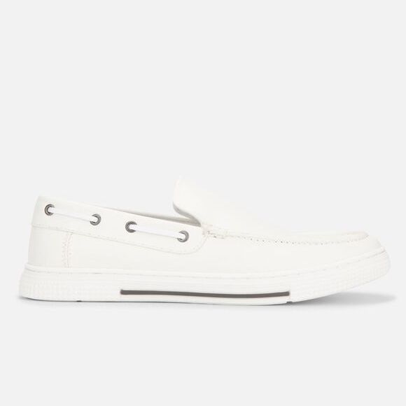 white slip on boat shoes