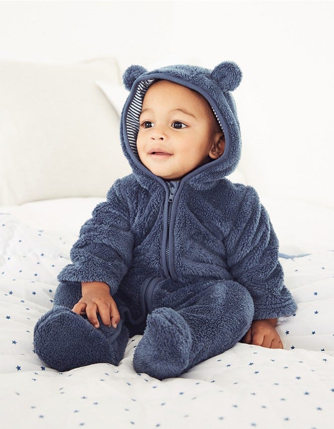Blue Fleece Bear Romper