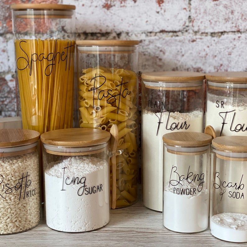 Bamboo & glass larder storage jars