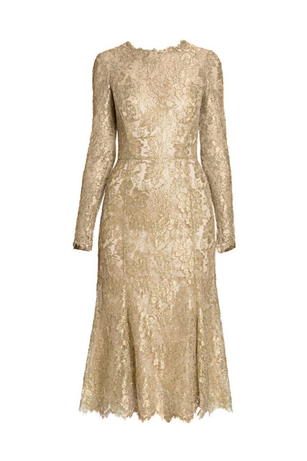 Goldtone Lace Fit-&-Flare Dress