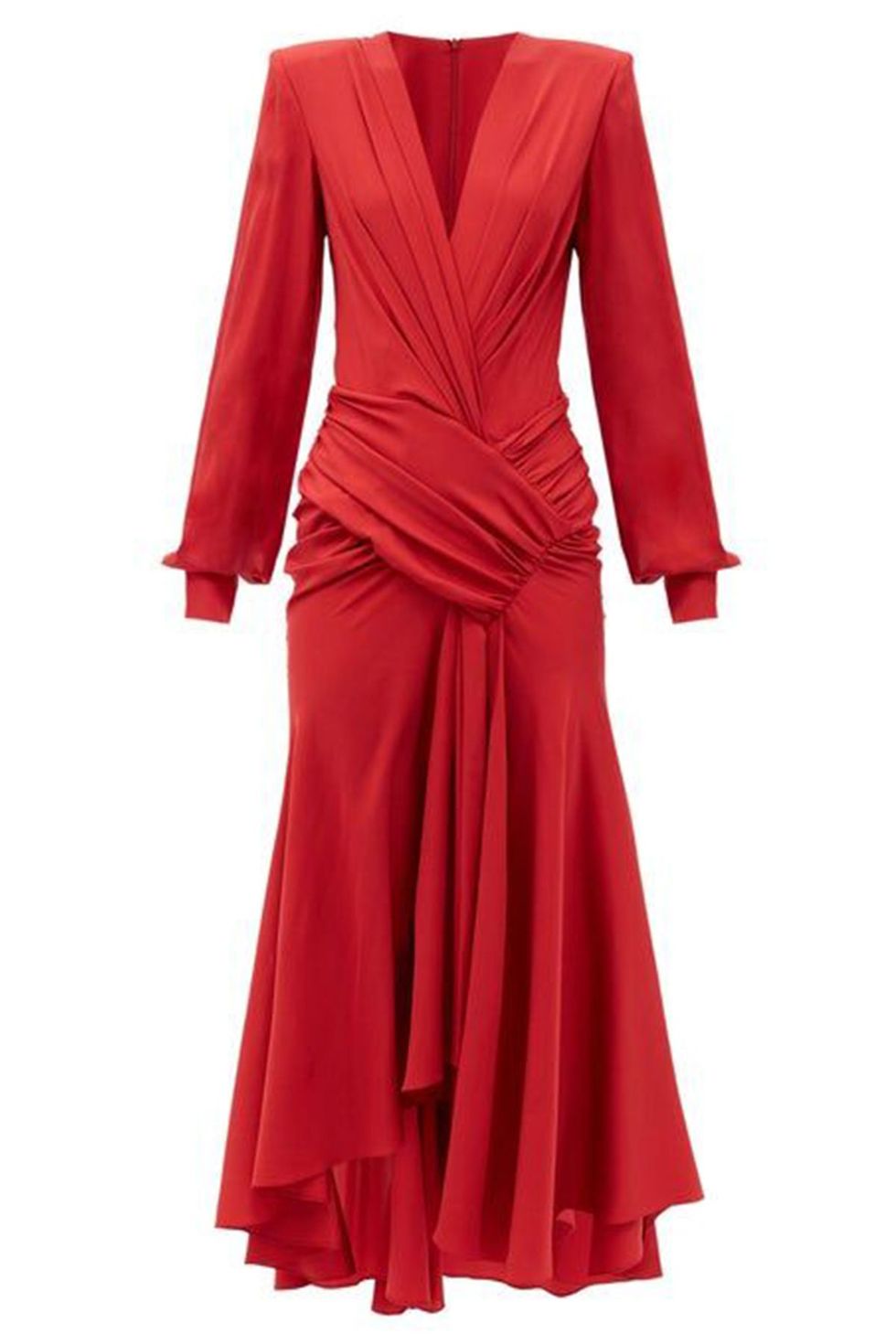 Plunge-Neck Ruched Silk-Blend Jersey Dress