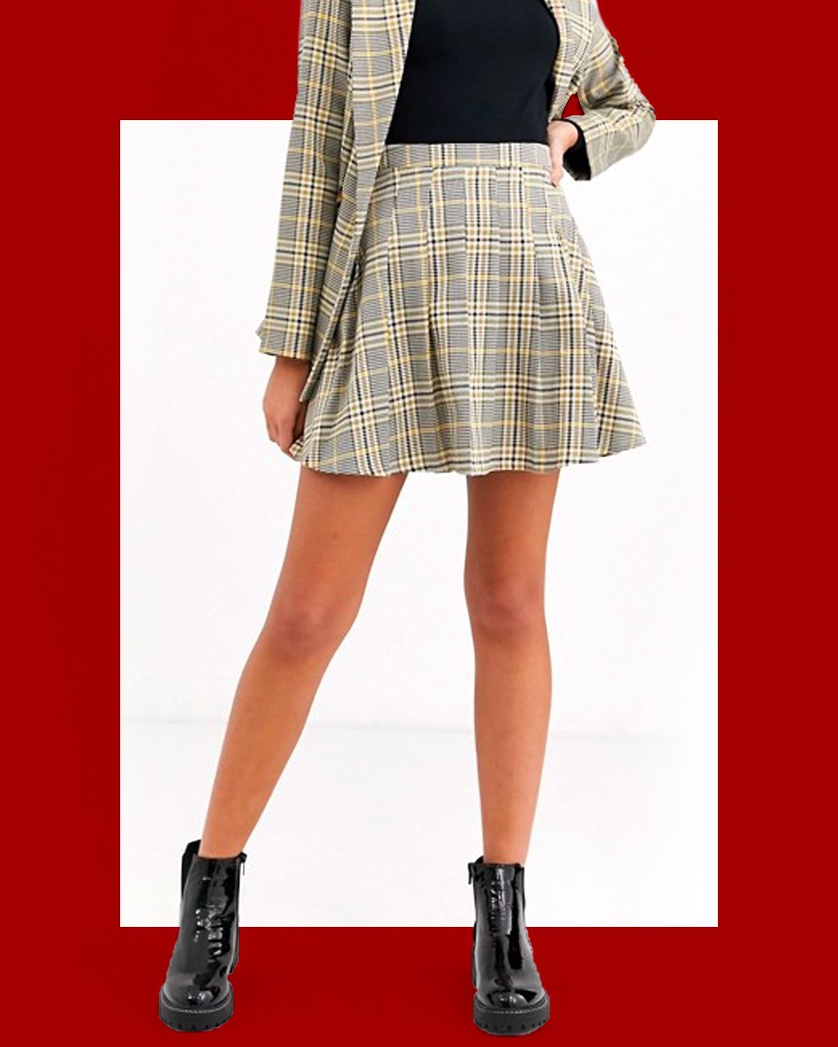 Daisy Street Pleated Mini Skirt in Check Two-Piece