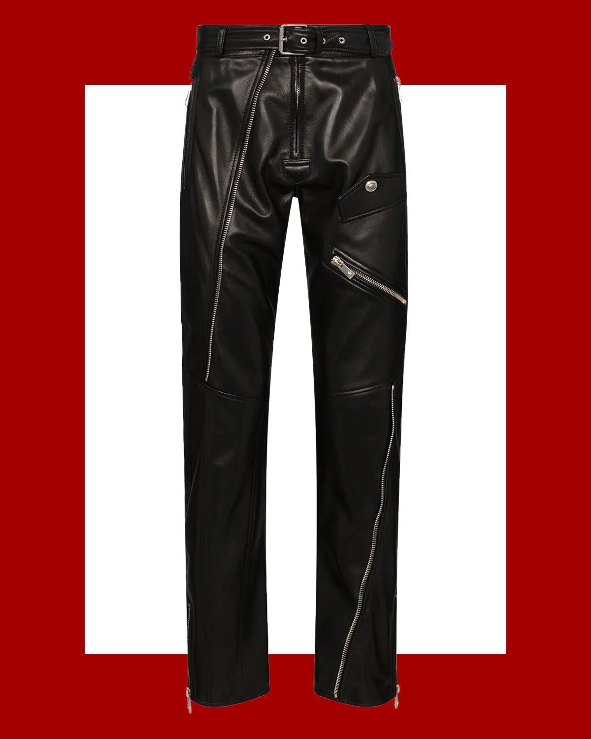 Zip Detail Leather Trousers