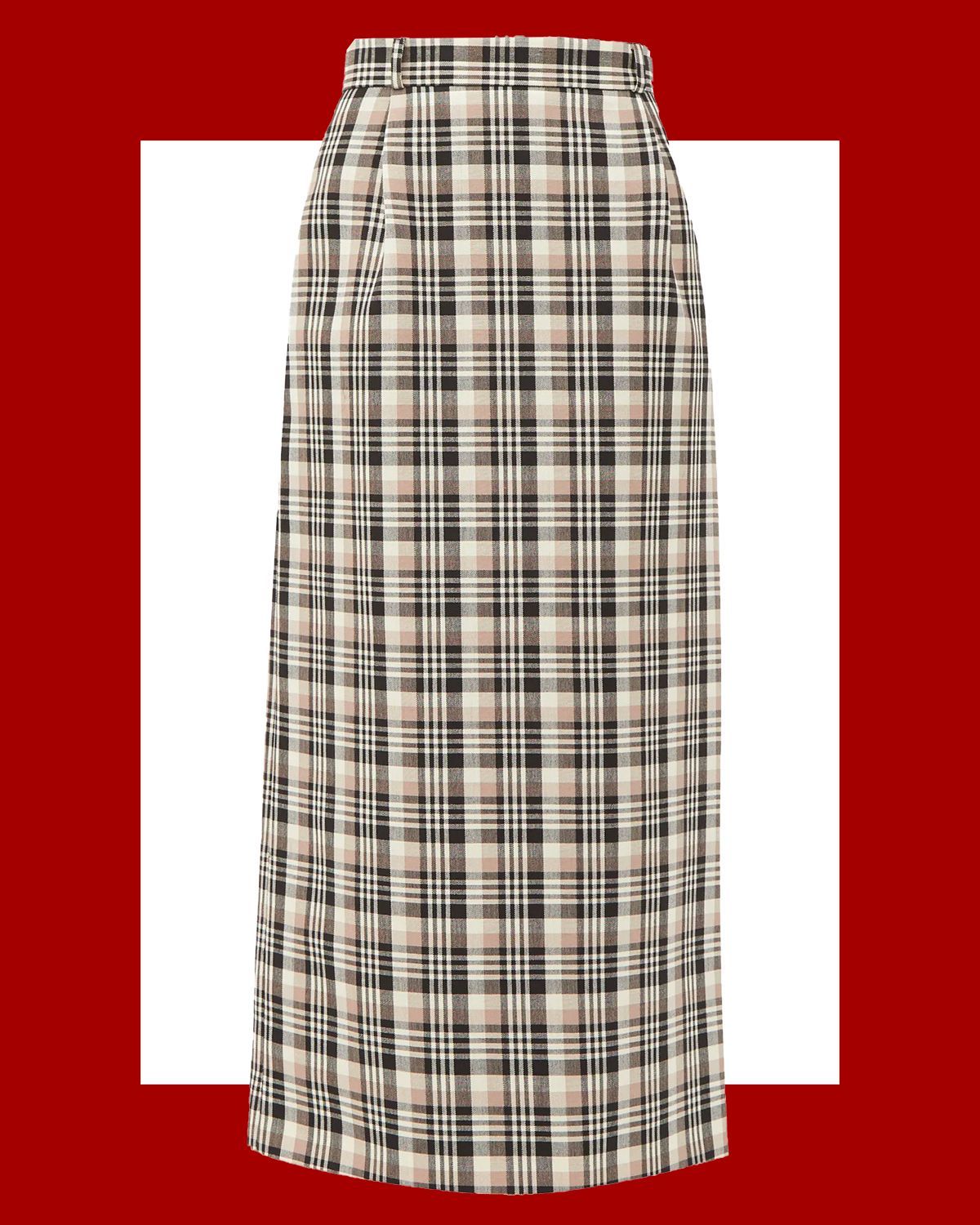 Checked A-Line Wool Maxi Skirt