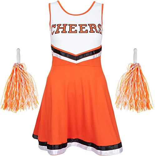 Ladies Cheerleader Fancy Dress Outfit Uniform with Pom Poms
