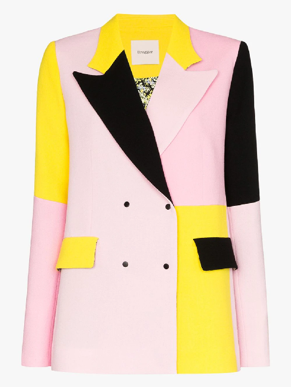 Gurli Colour-block Wool Blazer In Pink