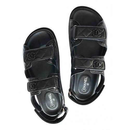 chanel black velcro sandals