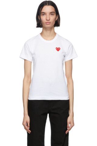 White & Red Heart Patch T-Shirt