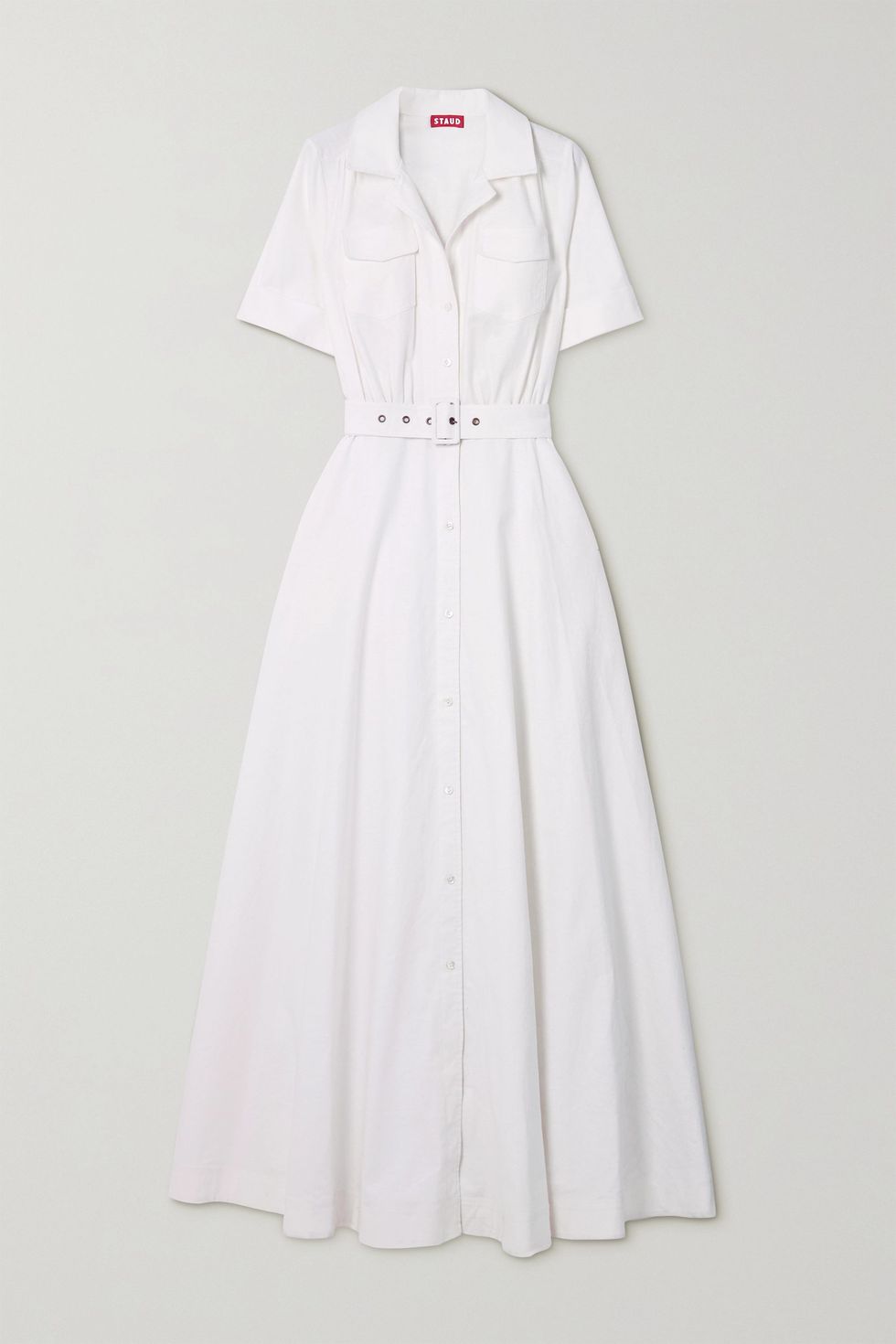 Millie belted linen-blend maxi shirt dress
