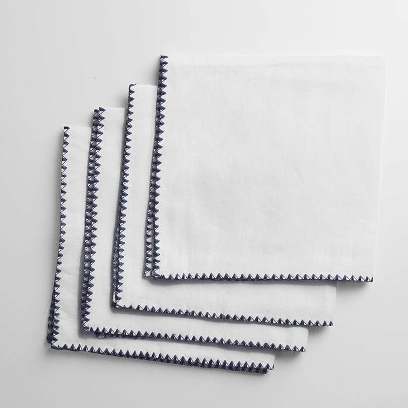 100% European Flax Linen Napkins With Merrow Edge Stitching (Set of 4)