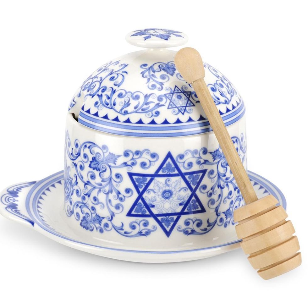 Spode Judaica Honey Pot with Drizzler