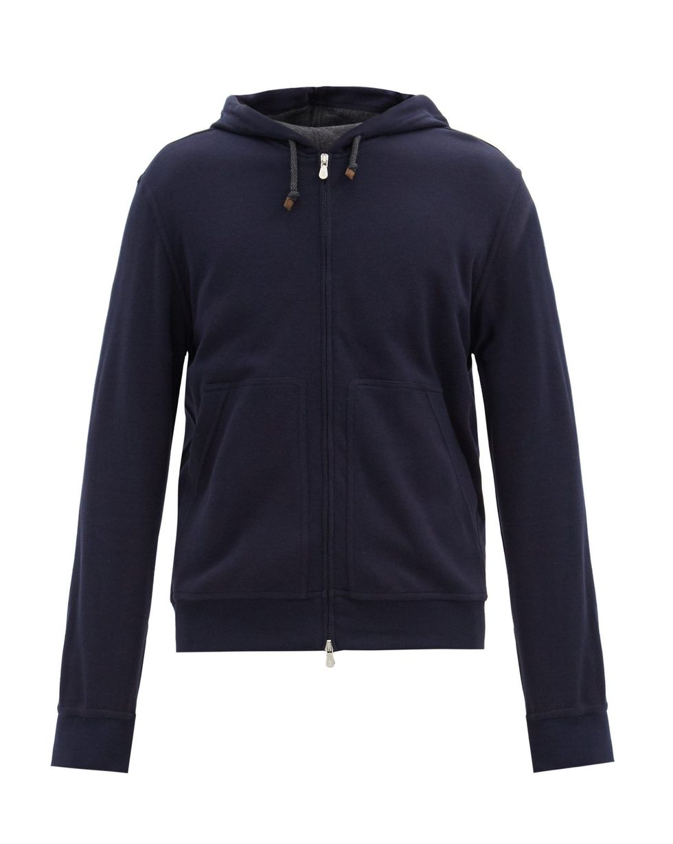 Cotton-blend jersey zip-up hoodie