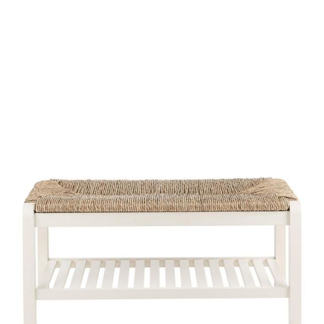 Dorsey Ivory Wood Entryway Bench with Rush Seat