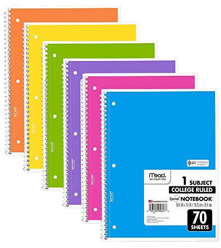 6 Pack of 1-Subject College Ruled Pantone Color Notebooks 