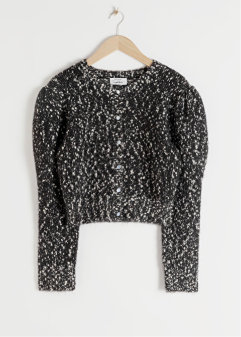 Puff Sleeve Bouclé Cropped Cardigan