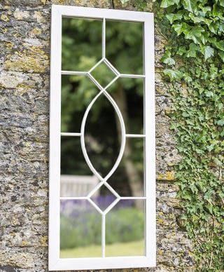 Tall Rectangular Cream Metal Garden Mirror