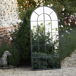 Large Black Metal Arched Garden Mirror