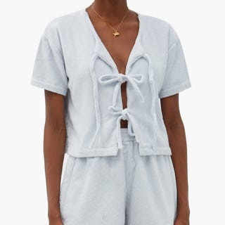 Tie-front cotton-terry blouse Tie-front cotton-terry blouse