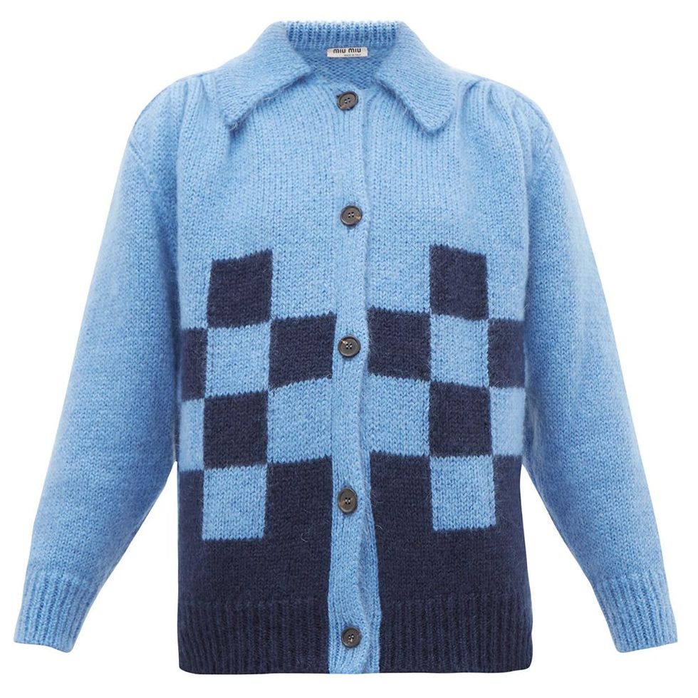 Checked Mohair-Blend Cardigan