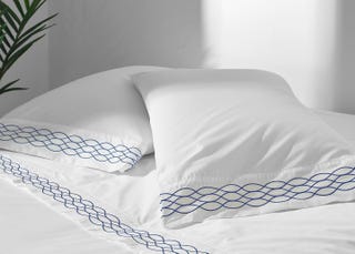 100% Supima Cotton, 400 Thread Count Percale Ogee Embroidered Hem Sheet Set