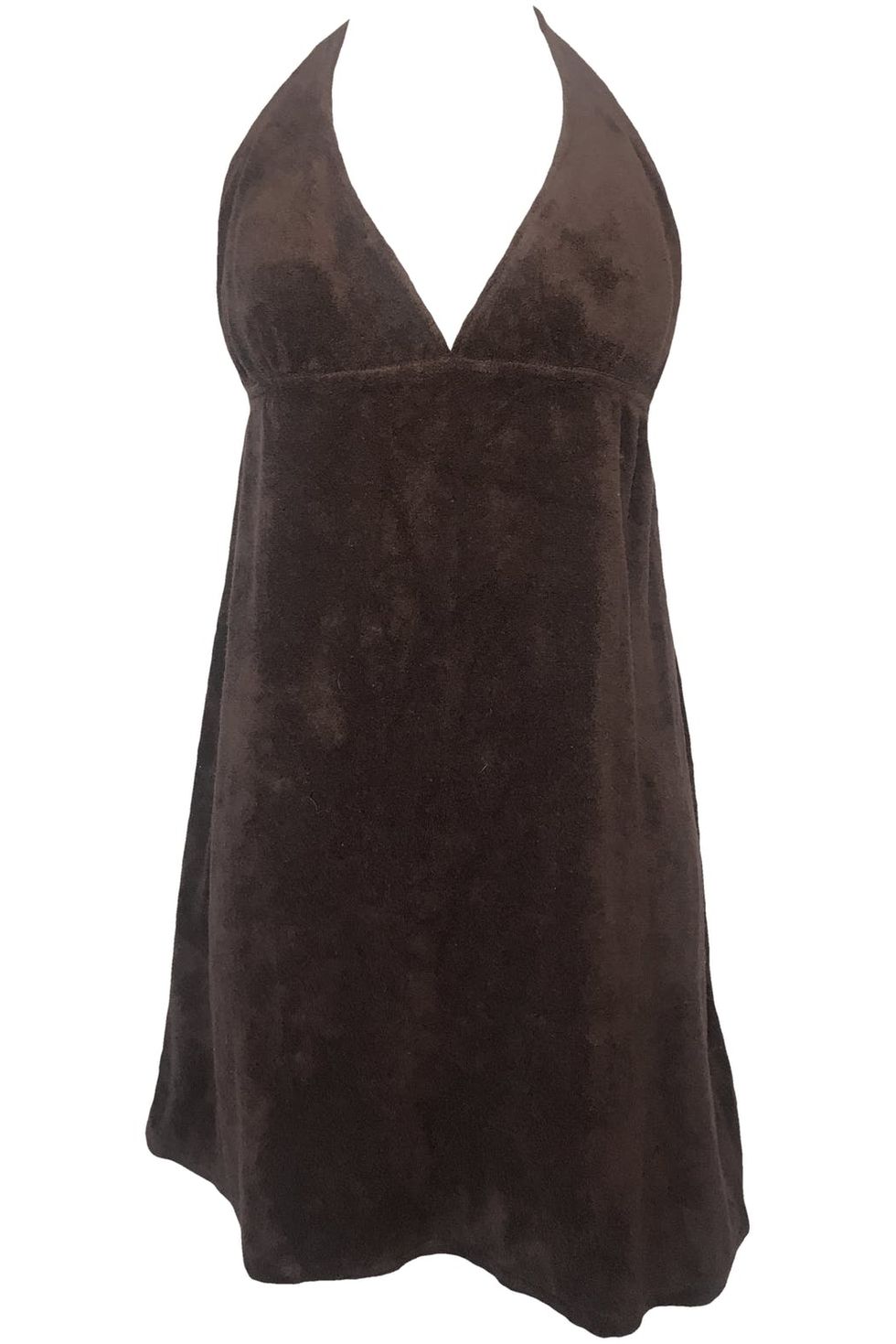 70’s Dark Brown Mini Halter Dress with Tie In Back by La Palapa
