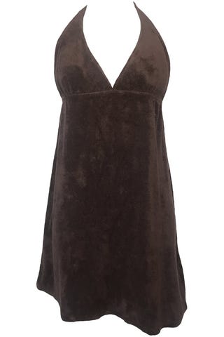 70’s Dark Brown Mini Halter Dress with Tie In Back by La Palapa 70’s Dark Brown Mini Halter Dress with Tie In Back by La Palapa