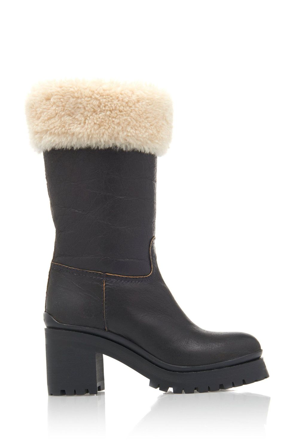 Shearling-Trimmed Leather Boot