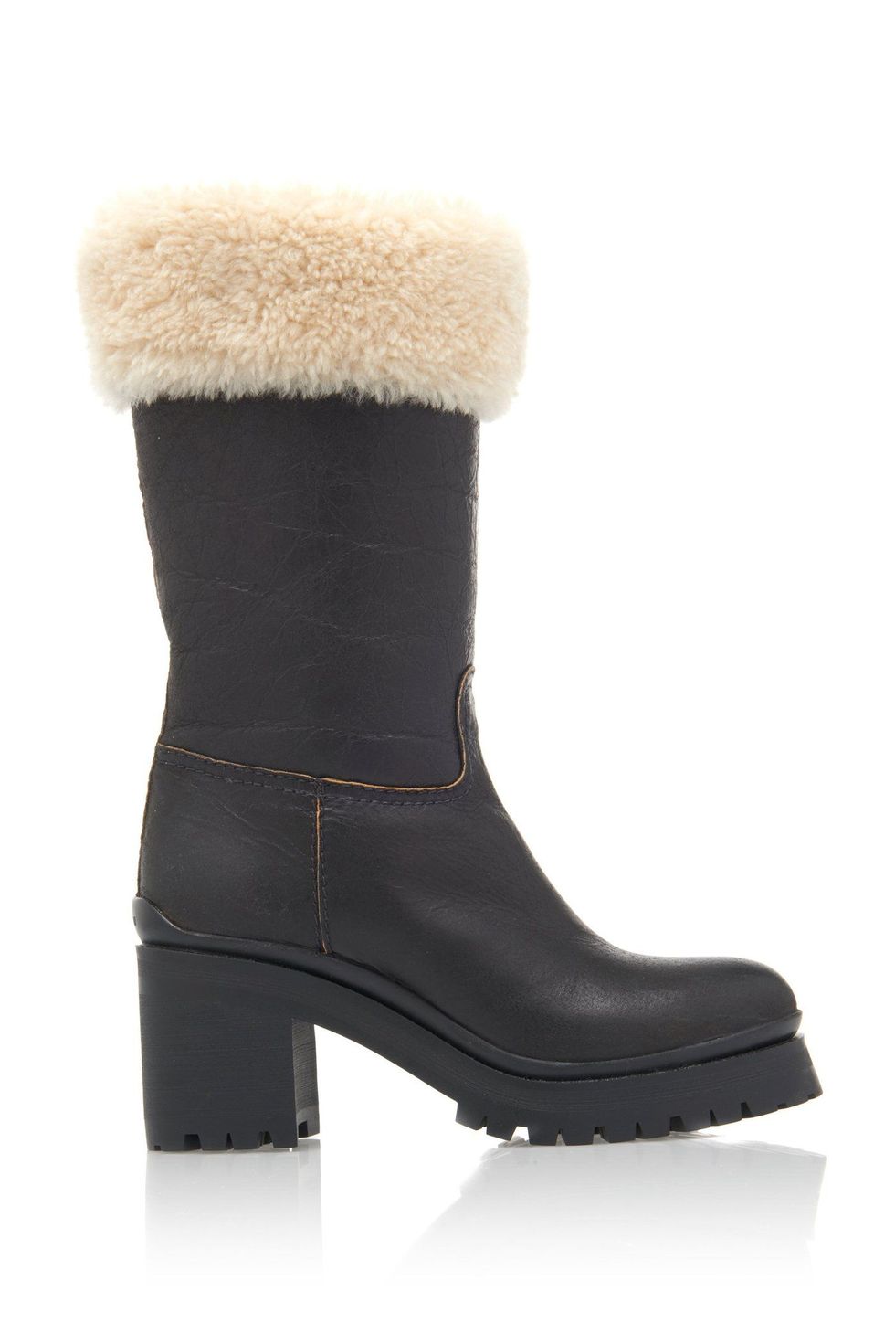 Shearling-Trimmed Leather Boot