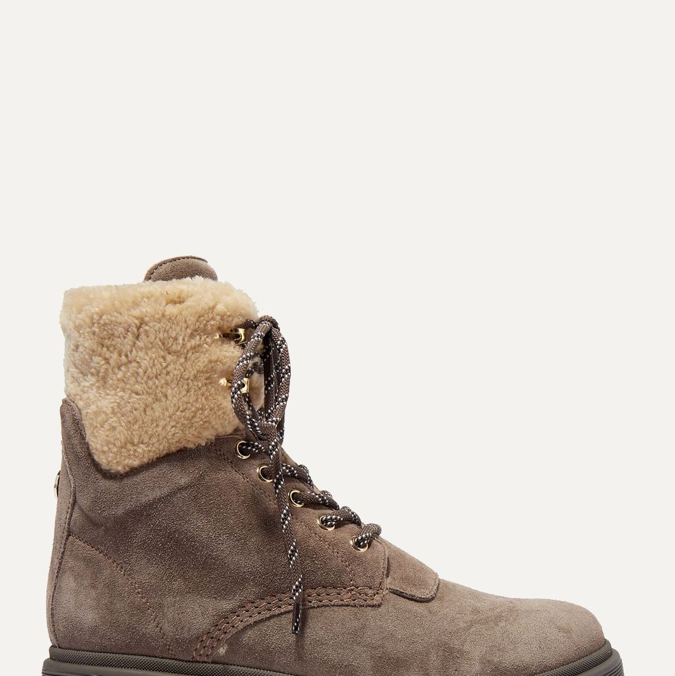 Patty Shearling-Trimmed Suede Ankle Boot